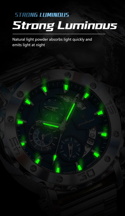 POEDAGAR Luxury Men's Watch Calendar Luminous Waterproof Man Clock Chronograph Stainless Steel Quartz Watches For Men Reloj Gift