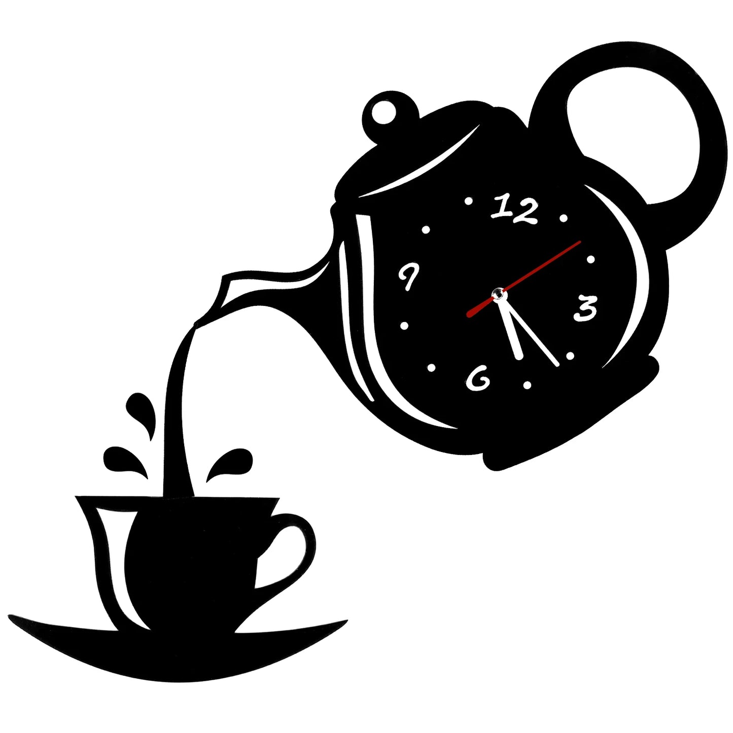 3D DIY Teapot Shape Wall Clock Acrylic Mirror Clock Modern Kitchen Home Decor Wall Sticker Hollow Digital Clock watch home clock
