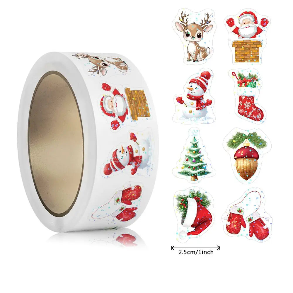 500pcs Laser Cartoon Christmas Stickers Christmas Gift Wrapping Label Sticker Reward Stickers Scrapbook Stationery,1"