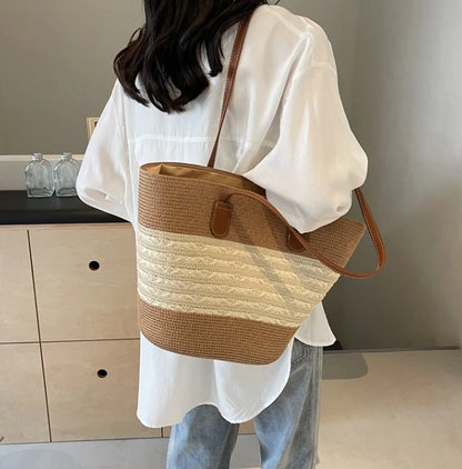 Straw bag bag women's summer inswind 2024 new beach seaside outdoor travel vacation large capacity shoulder bag