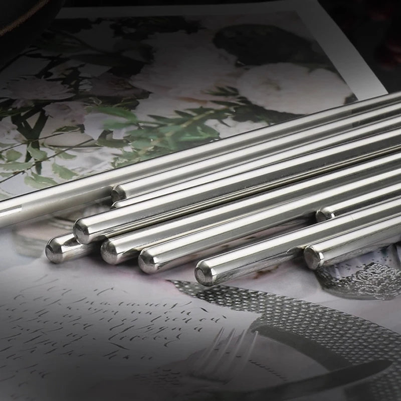 2/5/10 Pairs Chinese Chopsticks Stainless Steel Non-slip Sushi Chopstick Korean Japanese Food Metal Sticks Kitchen Tableware Set