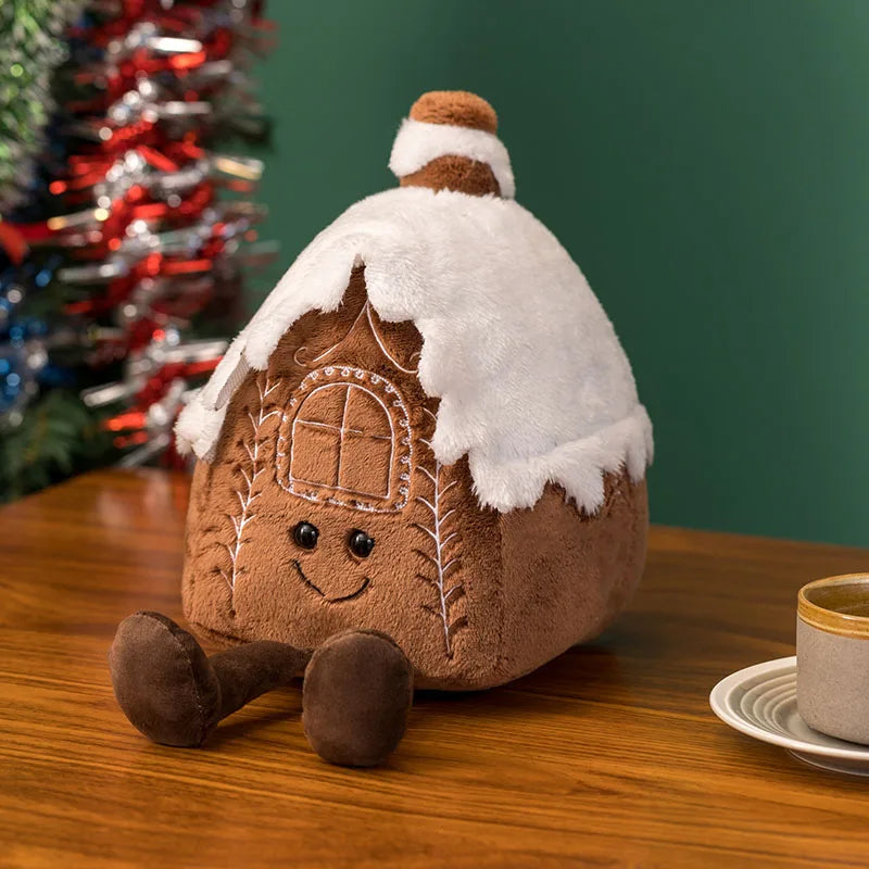 Adorable Ginger Bread Plush Toy Stuffed Caramel Chocolate Gingerbread Man Cushion Christmas Tree House Bow Ring Decor Xmas Deer
