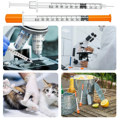 30/15/5Pcs 0.5Ml/1Ml Disposable Plastic Veterinary Syringe with Needle, Suitable for Pets and Farm Animals, Manual Push-Type Syringe with Needle, Farm Animal Syringe, Suitable for Cats, Dogs, Pigs