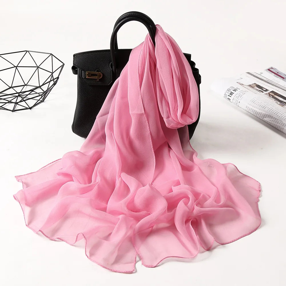 Fashion Four Seasons Women Plain Color Thin Soft Beach Thin Silky Georgette Scarf Shawls Long Wraps Beach Sunscreen Hijab