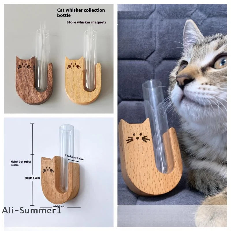 【E】Transparent Glass Cat Whisker Jar Pet Hair Holder Refrigerator Magnet Decor Memorial Gift For Pet Lovers