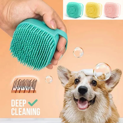 Dog Bathing Brush Pet Massage Brush Shampoo Dispenser Soft Silicone Brush Rubber Bristle for Dogs and Cats Shower Grooming Tool