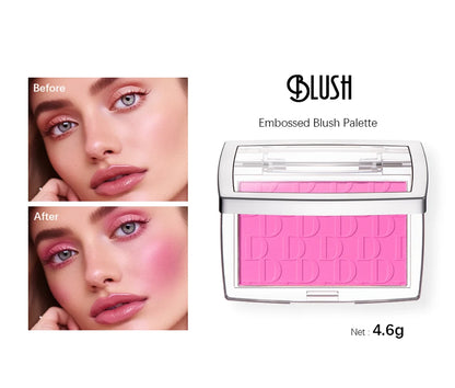 2pcs Matte Embossed Blush & Brush Long Lasting High Pigmented Multi-Purpose Blush Palette Pink Natural Color Rendering Cosmetics