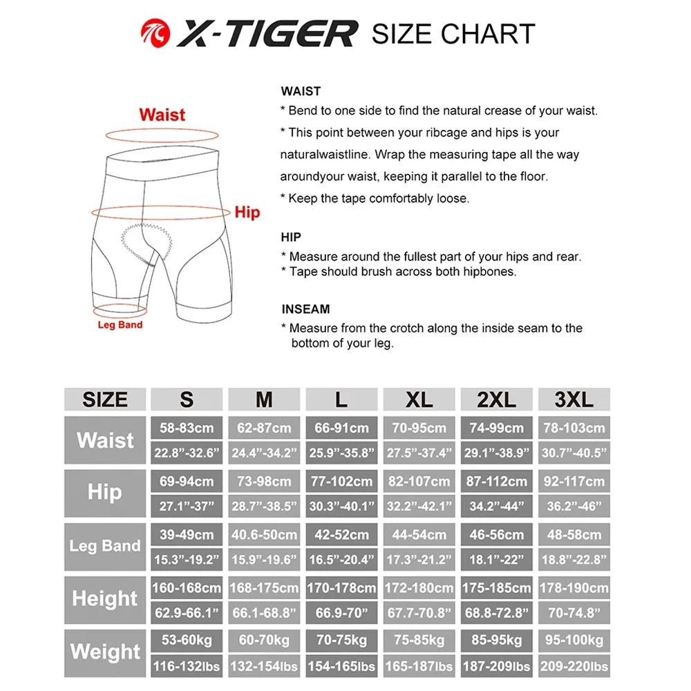 X-TIGER Men's Cycling Underwear Shorts 5D Padded Sports Riding Bike Bicycle MTB Liner Shorts with Anti-Slip Leg Grips
