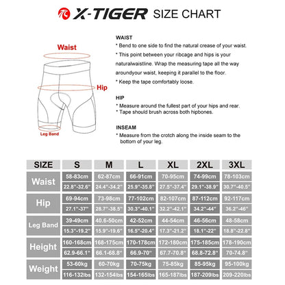 X-TIGER Men's Cycling Underwear Shorts 5D Padded Sports Riding Bike Bicycle MTB Liner Shorts with Anti-Slip Leg Grips