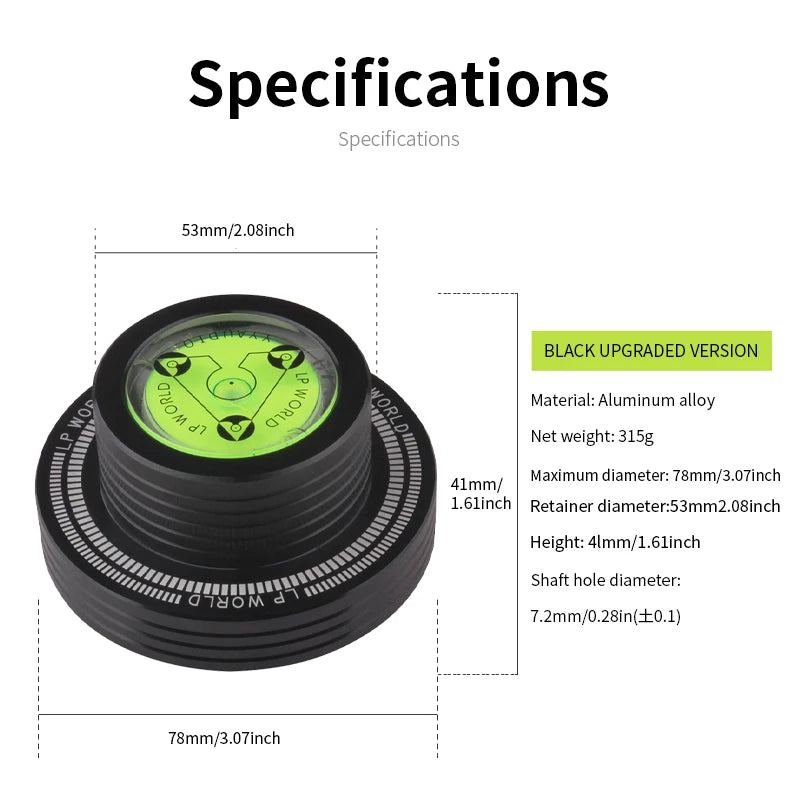 YYAUDIO Universal 50Hz LP Vinyl Record Player Disc Turntable Stabilizer with Level Aluminum Alloy Weight Clamp Music Player