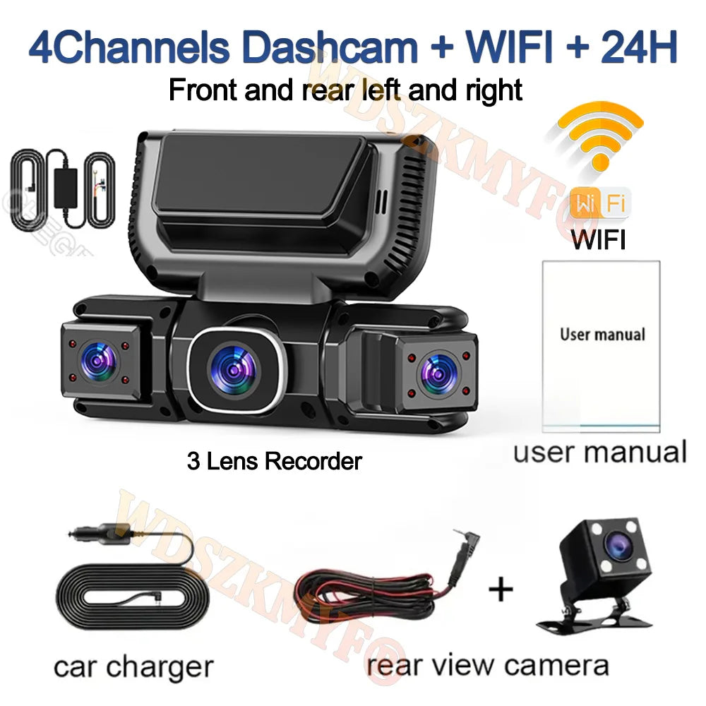 New WIFI 4Channel 360 Degree  Car Dvr 1080P Video Recorder WiFi APP Dashcam 24h Parking Monitor Rear View Camera Car Recorder