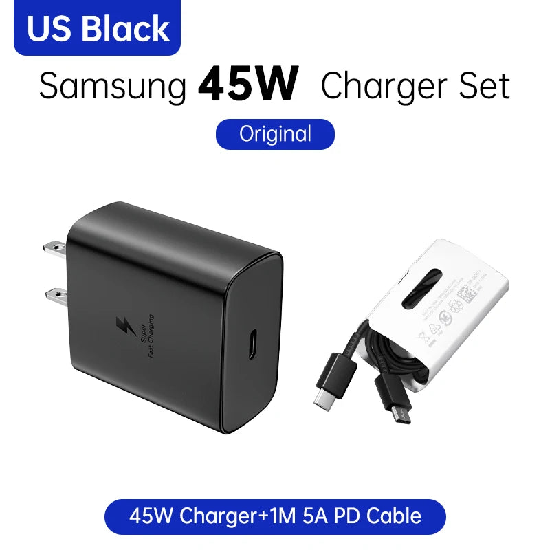 SAMSUNG Charger PD 45W Super Fast Charging Original 25W Wall Charger 5A Type C Cable Galaxy S26 S25 S24 S23 Ultra A54 A53 Note20