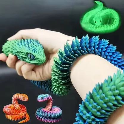 3D Printed Snake Movable Joint Fidget Toy Figurine Simulation Snake Office Desktop Ornament Christmas Gifts Crafts Miniatures