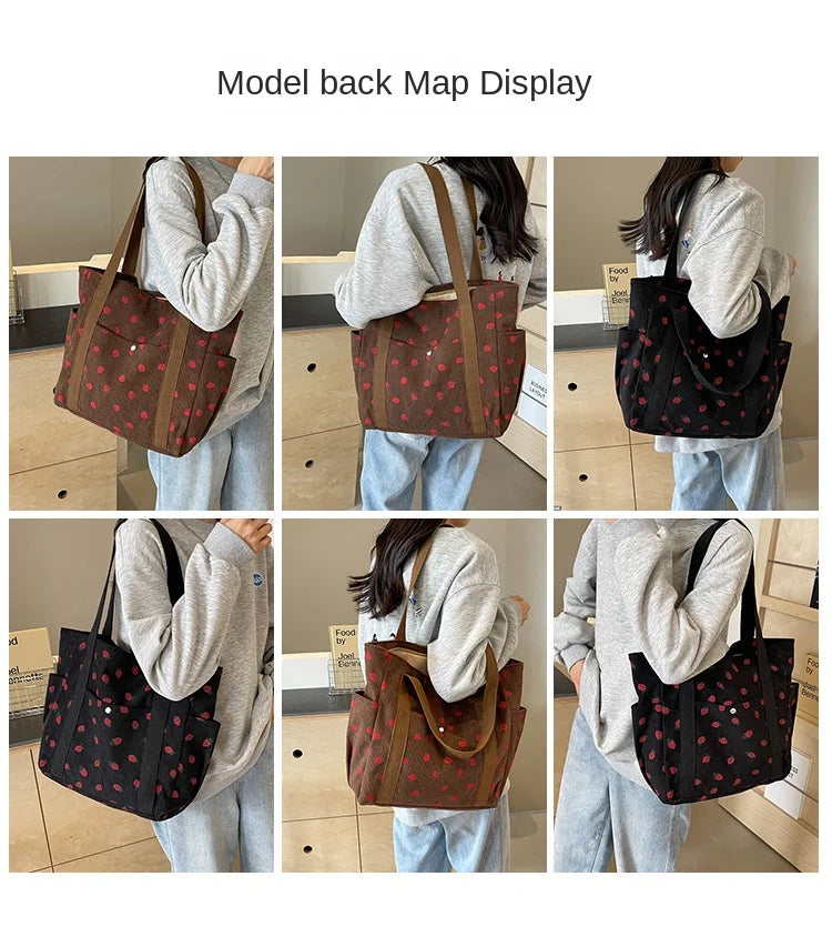 Fashion Corduroy Shoulder Bag for Women, Cute Printed Handbag, Casual Commuter & Shopping Purse, Trendy Underarm Bag