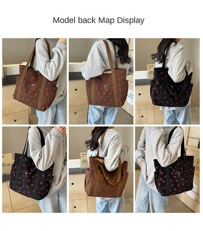 Fashion Corduroy Shoulder Bag for Women, Cute Printed Handbag, Casual Commuter & Shopping Purse, Trendy Underarm Bag
