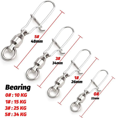 GOBAIT 20PCS Swivel Snap Connector Pin Ball Bearing Rolling Ring Buckle Kit Pesca Lure Line Connect Cross Lock Fishing Tools