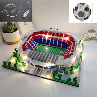 Knew Built Madrid Soccer Stadium with Soccer Ball Micro Blocks, Building Toys, Experience the Joy of Footballive, Good Deco Gift