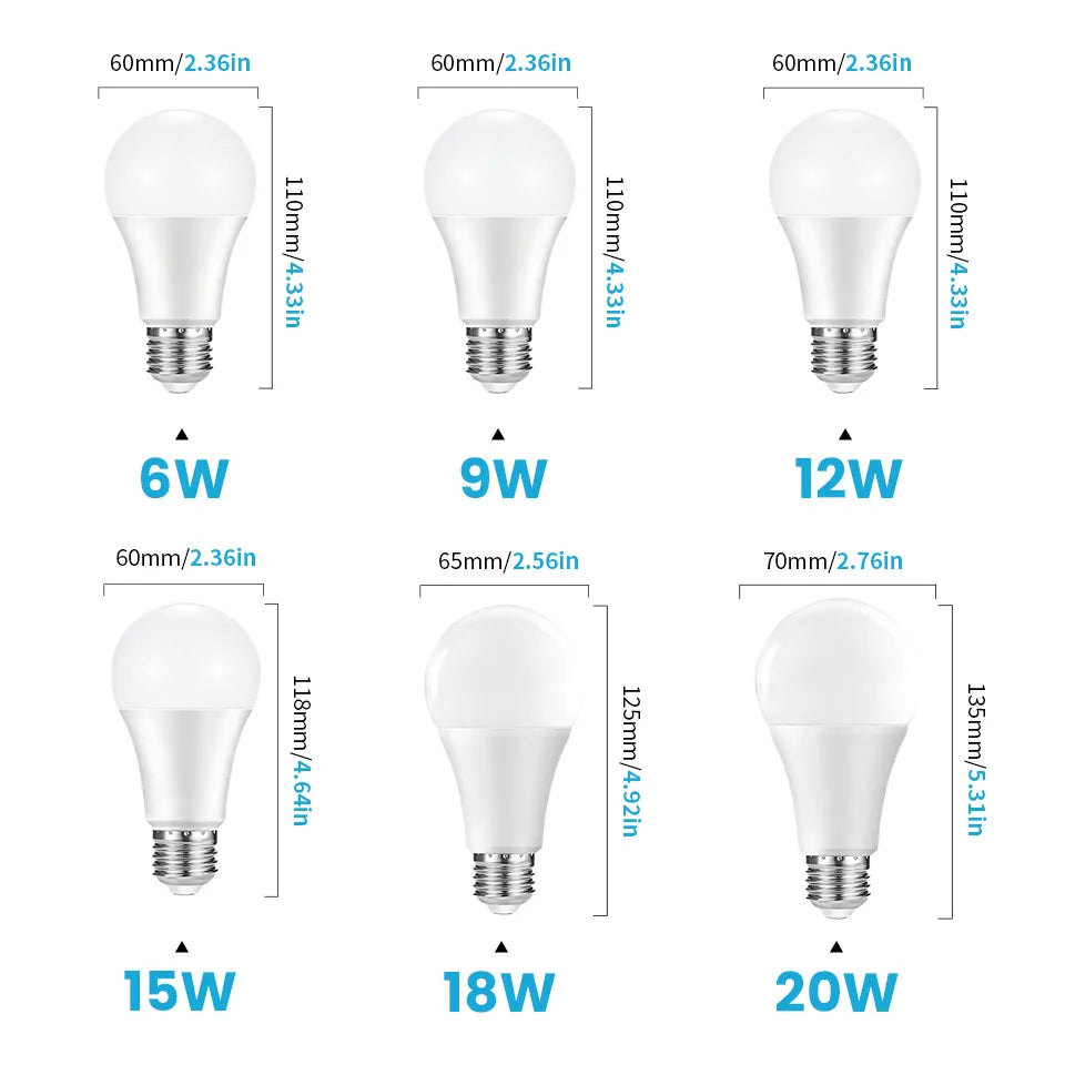 6pcs  Radar Motion Sensor Light Bulb 220V 110V E27 LED Lamp Smart Infrared Bulb 6W 9W 12W 15W 18W 20W Working in Night Darkness