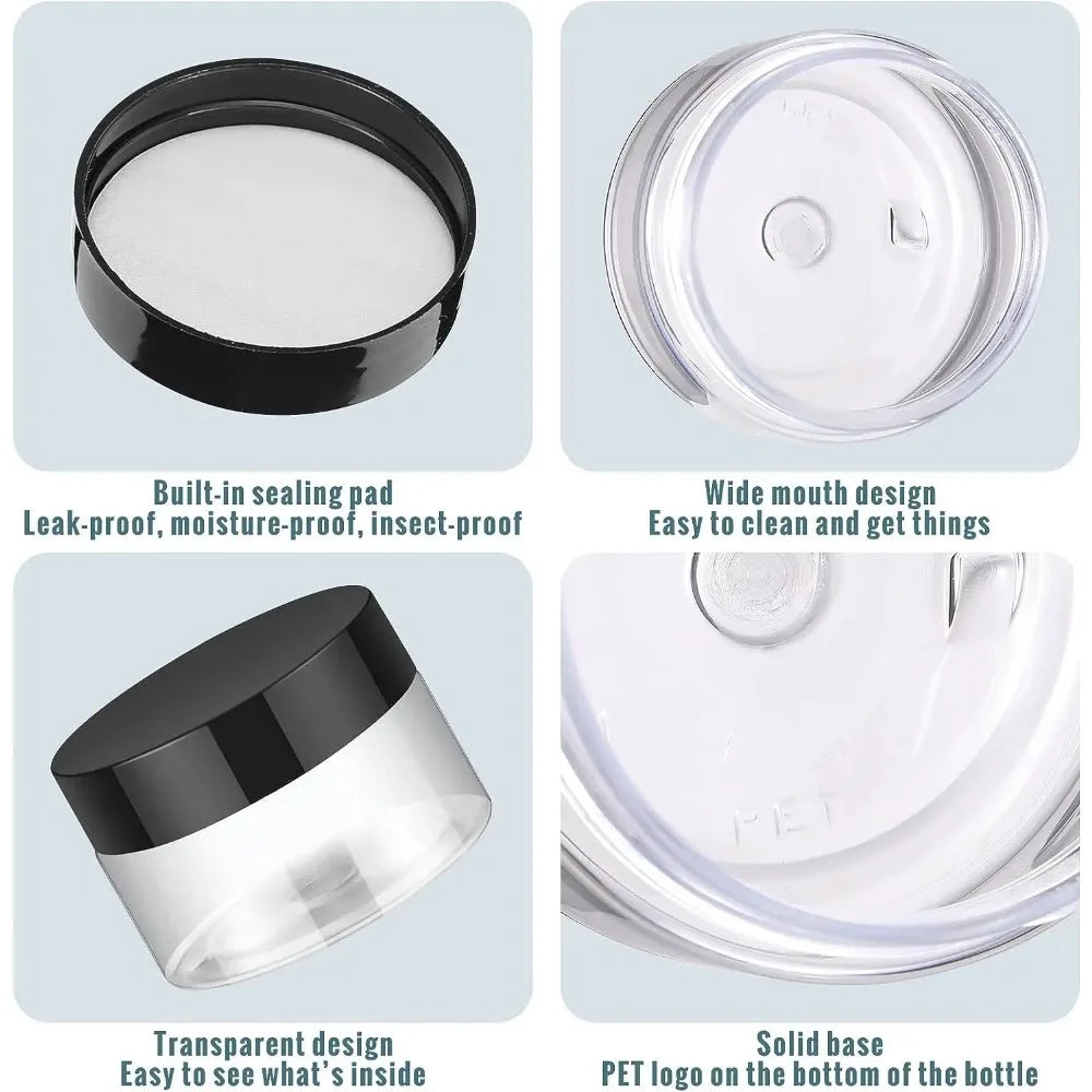 12PCS Plastic Cream Jars Sample Beauty Containers with Leak Proof Wide Mouth Travel bottle for Toiletries Cream 2/3/5/10/15/20ml