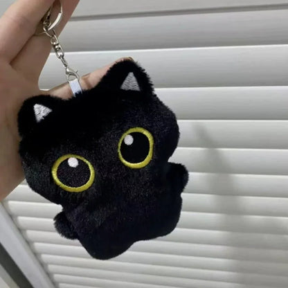 New Kawaii Big Eyes Cat Plush Doll With Scarf Black Cat Keychain Bag Pendant Cartoon Kitten Ornament Festival Gift For Friends