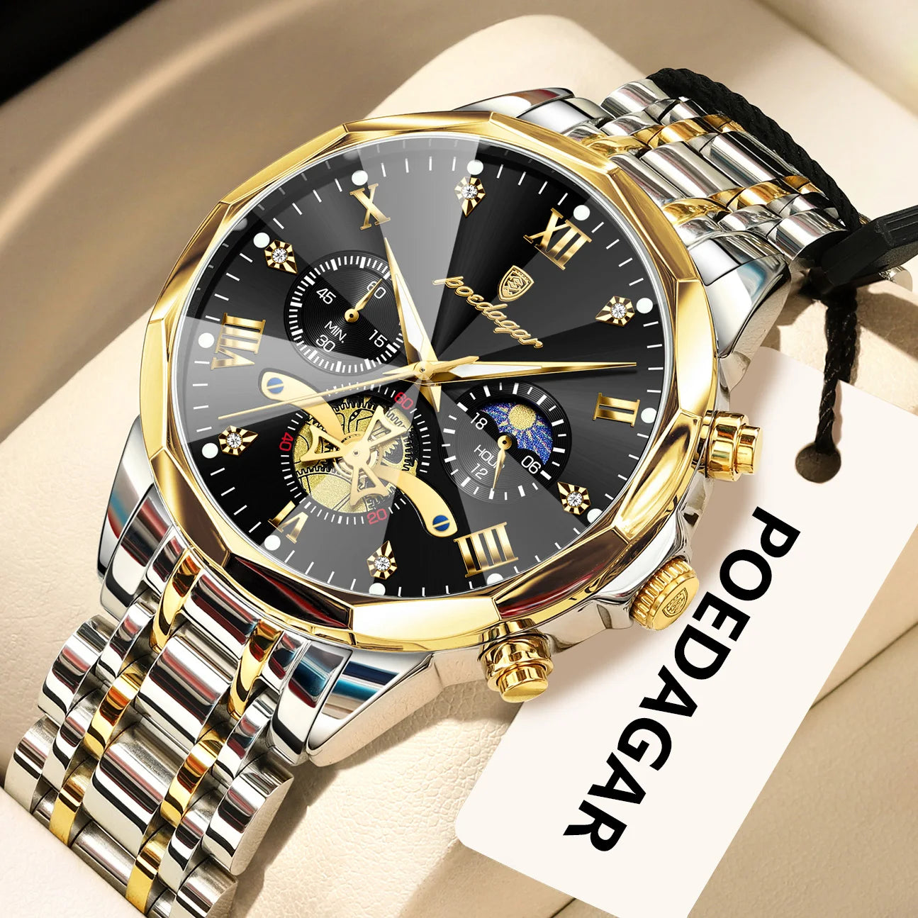 POEDAGAR Luxury Original Men Watch Waterproof Luminous Chronograph Man Wristwatch Stainless Steel Quartz Top Men's Watches Reloj