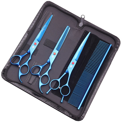 Purple Dragon Dog Grooming Scissors Kit 7" 6.5" Stainless Pet Curved Scissors Thinning Scissors Straight Shears Chunker Z3002