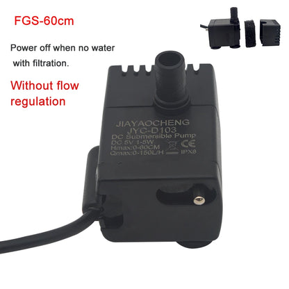 Ultra Quiet USB Aquarium Fish Tank Filtration Pump Mini Pet Fountain Submersible Adjustable Flow Water Circulation Pump 5V 5W