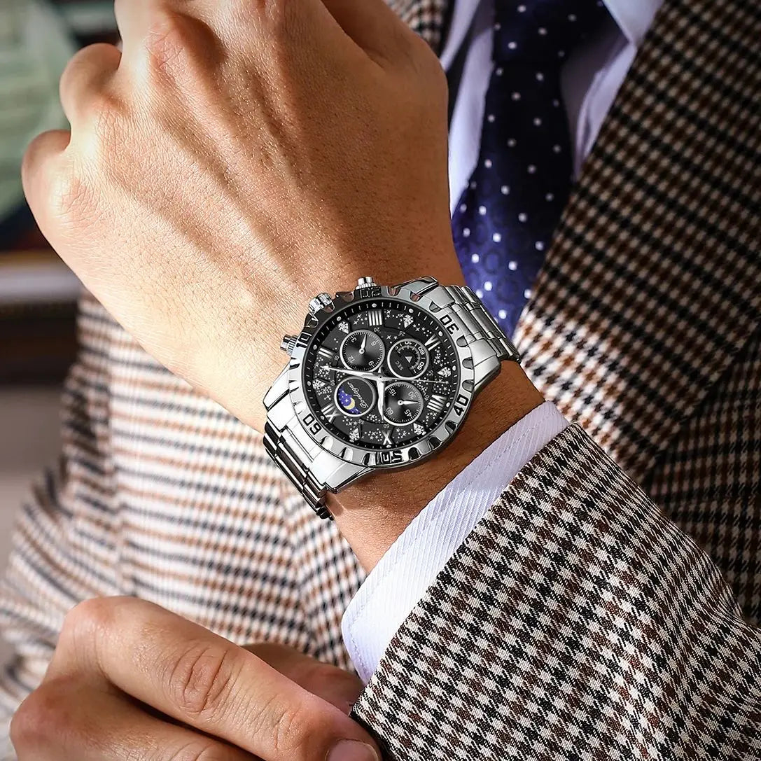 POEDAGAR Luxury Man Watch Waterproof Luminous Stainless Steel Quartz Men's Wristwatch Chronograph Military Watches For Men Reloj