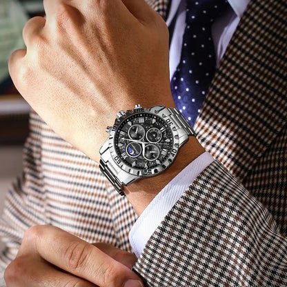 POEDAGAR Luxury Man Watch Waterproof Luminous Stainless Steel Quartz Men's Wristwatch Chronograph Military Watches For Men Reloj