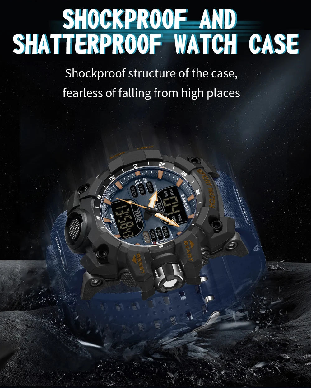 SANDA Luxury G Style Men's Electronic Watch Outdoor Sports LED Analog Digital Chronograph Military Dual Display 50M Waterproof