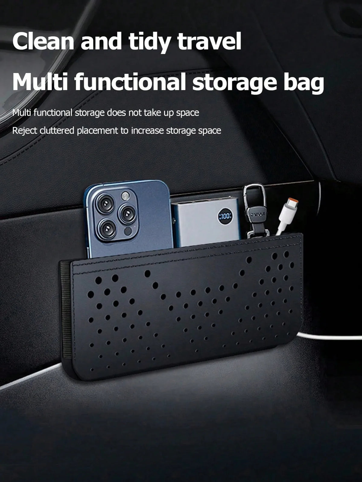 Car Storage Bag Car Put Cell Phone Bag Stick-on Multifunctional Mesh Pocket Storage Hanging Bag Car Storage Box Car Accessories