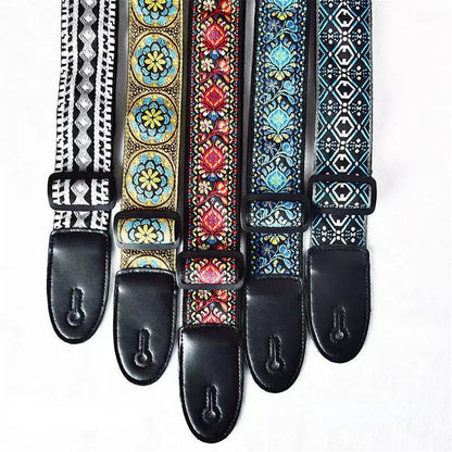 Embroidered Print Guitar Strap Vintage Ethnic Style Adjustable Strap for Folk Electric Guitar Bass Ukulele Guitar Accessories
