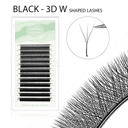 NATUHANA 3D 4D 5D W-Shape Eyelash Extension C D L LU(M) Curl Colorful Lashes High Quality Clover W Brown Shape Eyelash