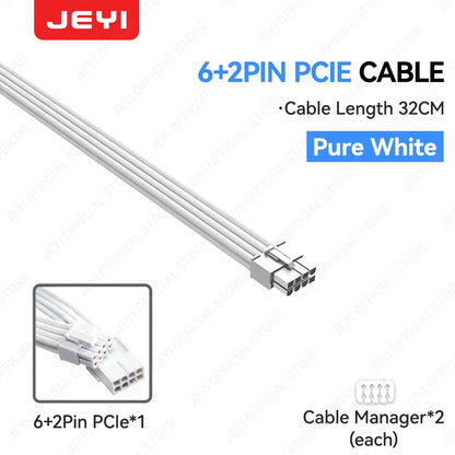 JEYI PSU Extension Cable Kit-24Pin ATX + 8Pin EPS + 6+2Pin PCIe,18AWG Sleeved with Combs,Fit Universal Case Compatibility