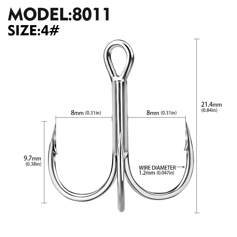 20pcs High Carbon Treble Hooks - Super Sharp, Solid Size 1#-14# Triple Barbed Steel Fishing Lure - Jigging Fishing Hook