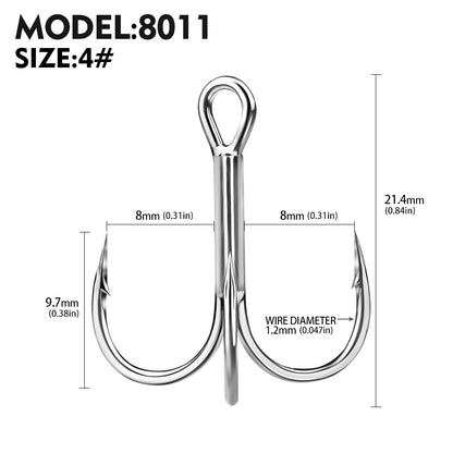 20pcs High Carbon Treble Hooks - Super Sharp, Solid Size 1#-14# Triple Barbed Steel Fishing Lure - Jigging Fishing Hook
