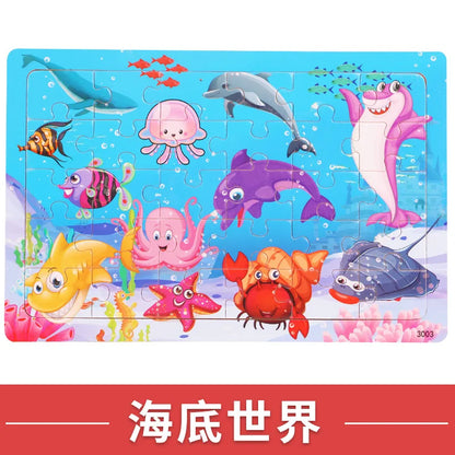 NEW Wooden 30pcs Puzzles Animal Dinosaur Cartoon Plane Puzzle Intellectual Building Block Toys for gift