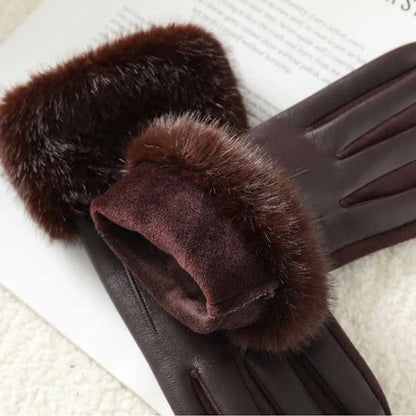 Winter Luxury Women's PU Leather Gloves Wrist Soft Faux Fur Trim Cuff Fashion Elegant Party Warm Touch Screen Drive Cycling