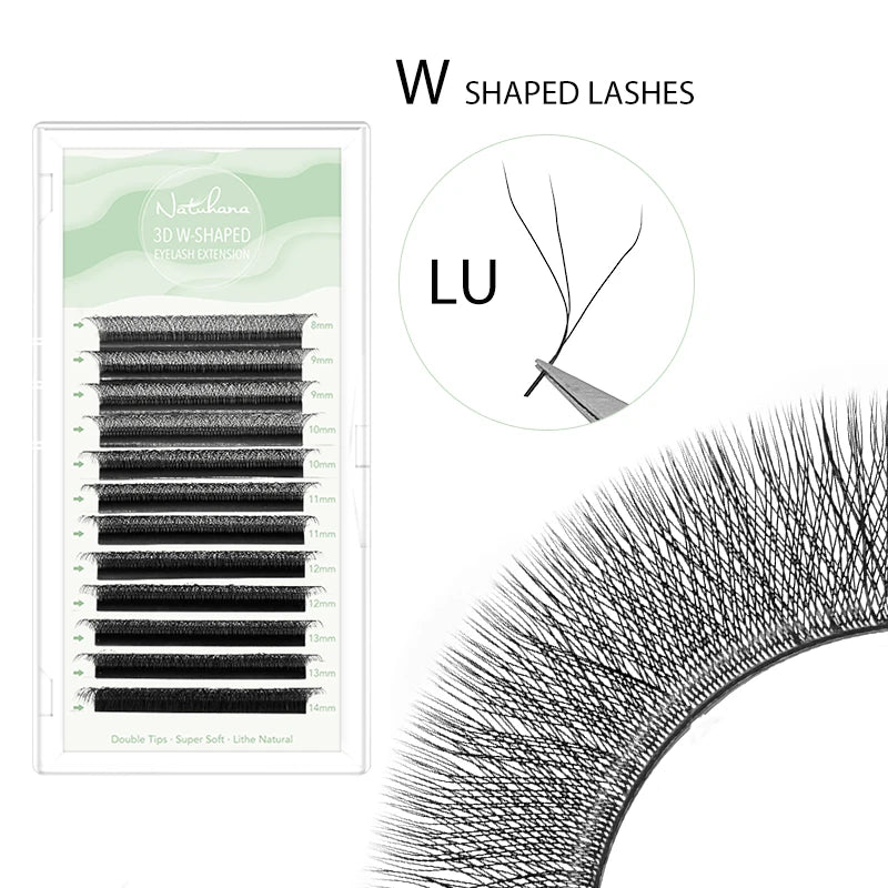 NATUHANA 3D 4D 5D W-Shape Eyelash Extension C D L LU(M) Curl Colorful Lashes High Quality Clover W Brown Shape Eyelash