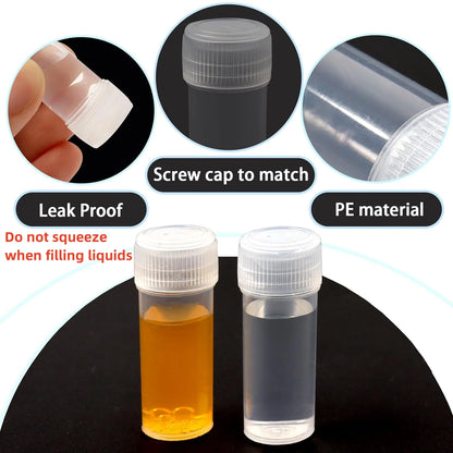 50Pcs 5ML Plastic Sample Small Bottle Vial Storage Vial Storage Container Test Tube with Screw Caps for Lab powder Sample