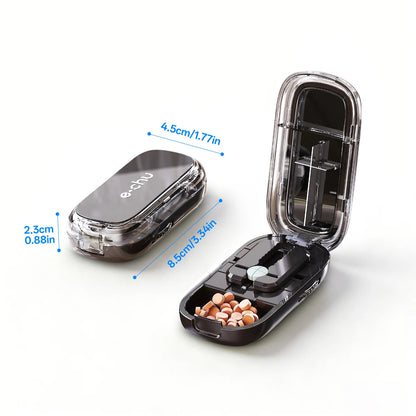 Pill Cutter & Storage Box – Quartering 1/2/1/31/4 Splitter, Portable Dustproof Tablet Divider Organizer with Crusher