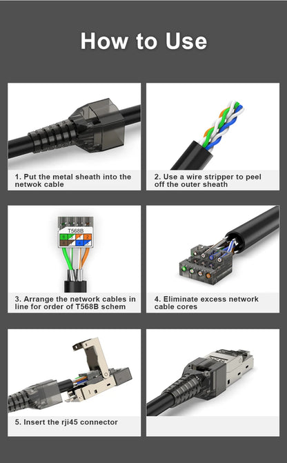 RJ45 Cat8 Cat7 Cat6A Connectors Metal Tool Free Easy Termination Plug 2000MHz 40G LAN Cable 22AWG - 24AWG Reusable Ethernet Plug