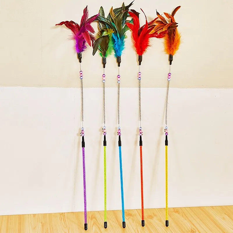 Cat Toy Feather Cats Sticks Teaser Cat Toys Interactive Spring Handle Kitten Toys with Bell Training Cats Stick Toy Pet Supplies