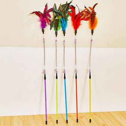 Cat Toy Feather Cats Sticks Teaser Cat Toys Interactive Spring Handle Kitten Toys with Bell Training Cats Stick Toy Pet Supplies