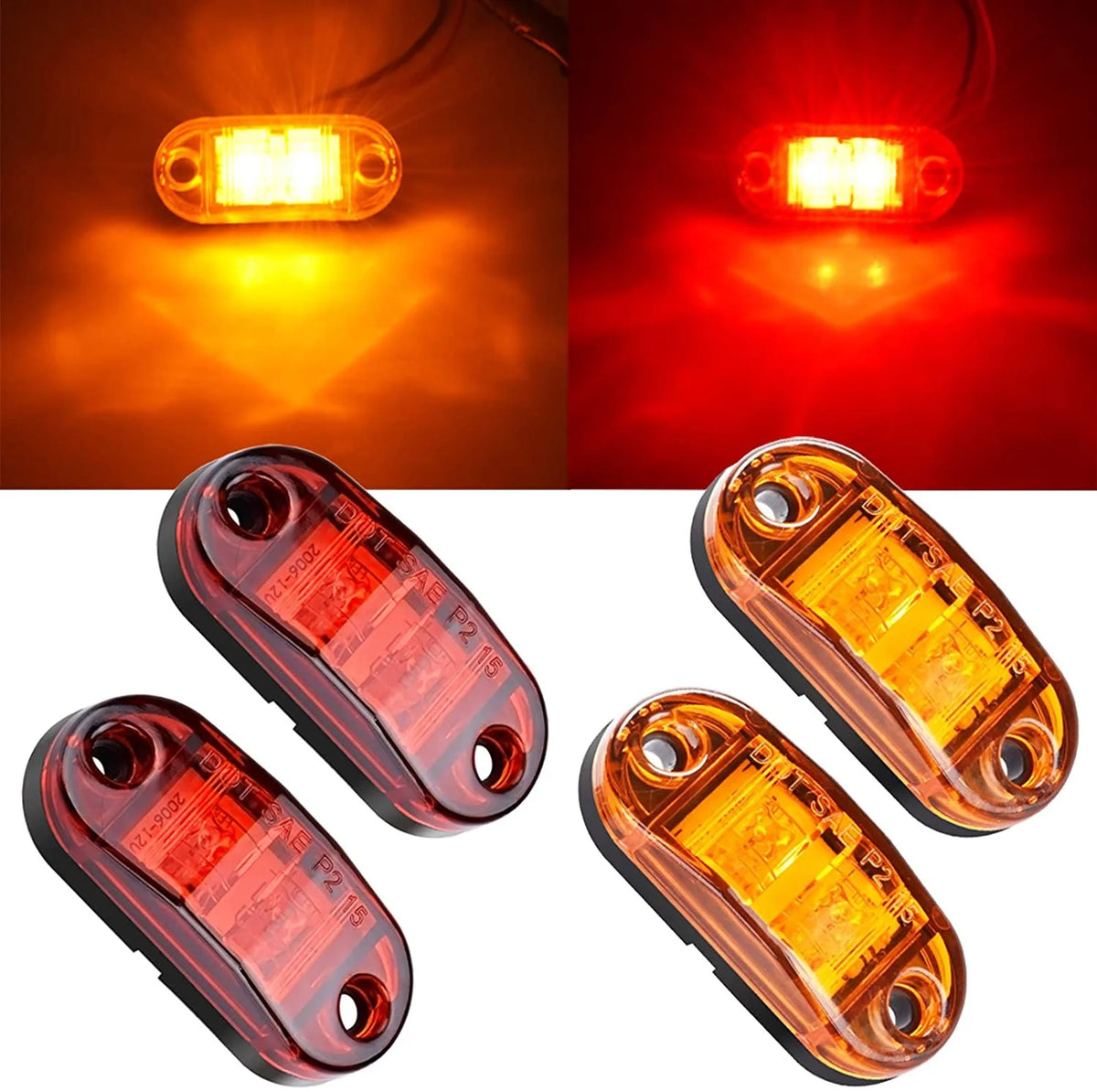 20/10PCS 4 LED 12V-24V Side Marker Lights Oval Front Rear Clearance Indicator Lamp Truck Accessorie for Trailer BUS Van Caravan