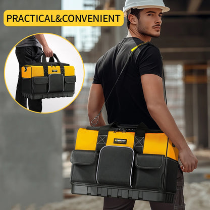 WINHUNT Heavy-Duty Tool Bag with Wide Mouth & Molded Bottom - Adjustable Shoulder Strap, Durable Polyester, Yellow/Black