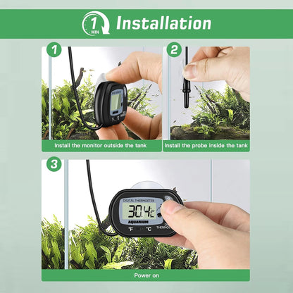 Digital Aquarium Thermometer With Suction Cup Accessories for 200 Liter Fish Tanks Pool Glass Heat Meter the 10-liter Terrarium