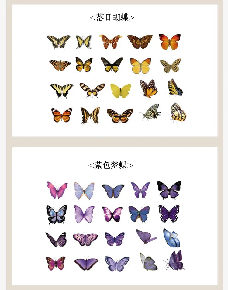 Journamm 40pcs/pack Butterfly Series Stickers Art Collage Junk Journal DIY Scrapbooking PET Waterproof Craft Aesthetics Stickers