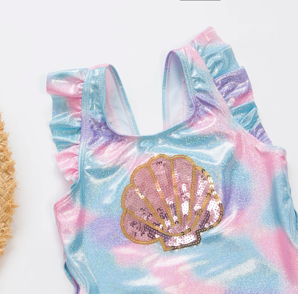 Fishscale Bandage Girls Kids Swimsuit 2026 Shell Shape Embroidery Children Girls One Piece Swimwear Beach Wear Monokini