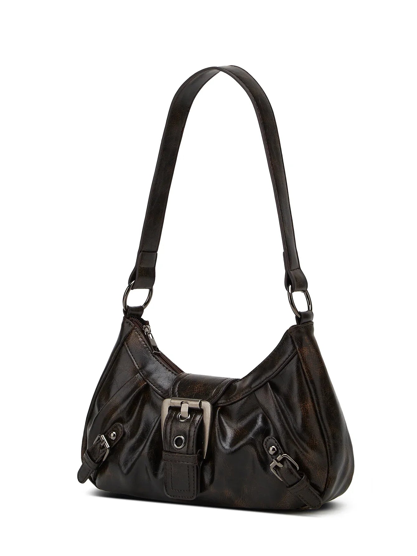 Shoulder Bags Y2K Retro Style Shoulder Bag, Maillard Pleated Rivet Armpit Bag, Fashionable Ladies Cool Leather Shoulder Bag
